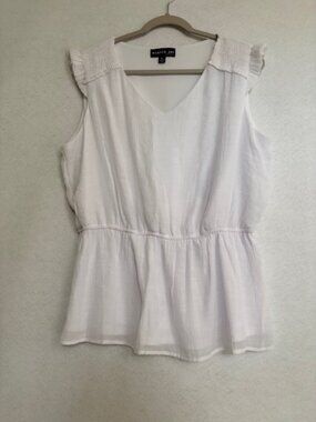 Harper 241 Sleeveless Peplum V-Neck Blouse XL Ruffle Smocked Shoulder NWOT